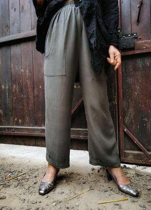 Літні штани штани шаровари з лиоцелла віскози на резинці висока талія посадка прямі3 фото