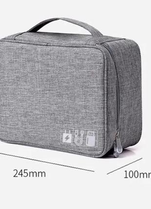 Сумка-органайзер для зберігання зарядних пристроїв та кабелів travel digital bag сірий колір5 фото