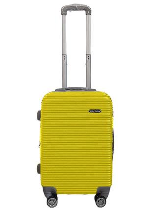 Пластиковый чемодан четырехколесный ручная кладь carbon размер s цвет желтый дорожный небольшой чемоданчик