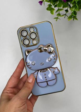 Чохол для iphone гальванічний з підставкою (pop-socket) hello kitty  lighting blue