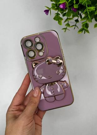 Чохол для iphone гальванічний з підставкою (pop-socket) hello kitty blueberry