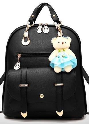 Жіночий прогулянковий рюкзачок сумка з брелоком, міський жіночий рюкзак сумочка з ведмедиком1 фото