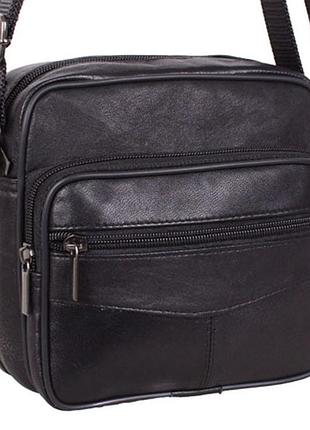 Сумка мужская кожаная через плечо барсетка кожа черная из кожи 17х18 ш11018 польша