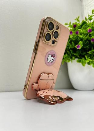 Чохол для iphone гальванічний з підставкою (pop-socket) hello kitty pink sand2 фото