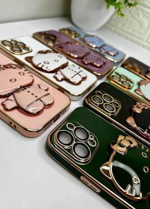 Чохол для iphone гальванічний з підставкою (pop-socket) hello kitty pink sand3 фото