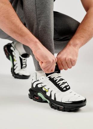 Мужские кроссовки nike air max plus white black mint, мужские текстильные кеды найк белые, мужская обувь2 фото