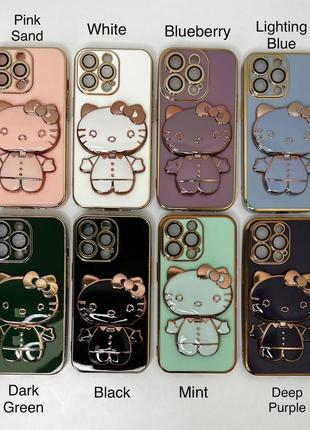 Чохол для iphone гальванічний з підставкою (pop-socket) hello kitty  dark green4 фото