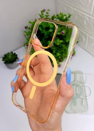 Чохол для iphone clear case magsafe orange в топ якості