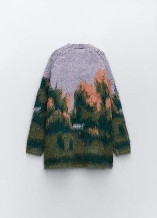 Трикотажне пальто zara з пейзажним візерунком3 фото
