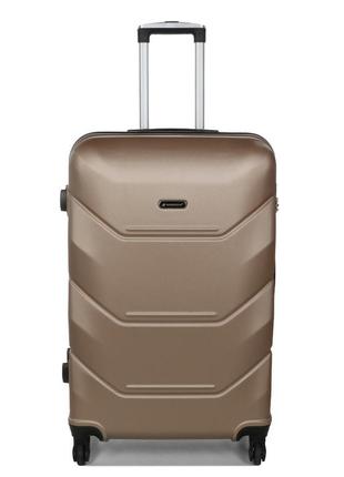 Велика дорожня валіза на 4 колесах пластикова шампань розмір l madisson валіза чотириколісна великий чемодан на колесах3 фото