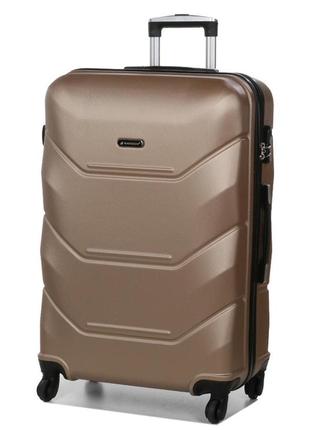Большой крепкий дорожный чемодан на 4 колесах пластиковый шампань размер l madisson чемодан четырехколесный