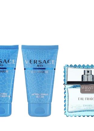 Подарочный набор versace man eau fraiche туалетная вода 50 ml, бальзам после бритья 50 ml, гель для душа 50 ml