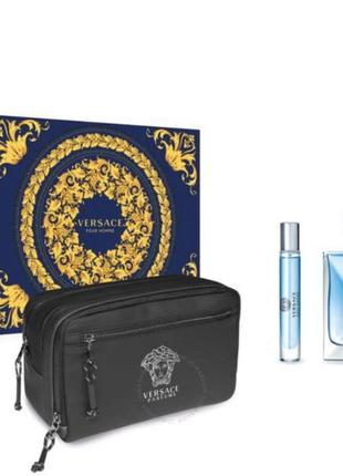 Подарунковий набір versace pour homme туалетна вода 100 ml, мініатюра 10 ml, косметичка