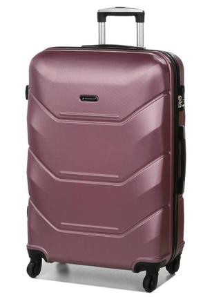 Дорожня велика якісна валіза на 4 колесах розмір l madisson жіноча валіза пластик рожеве золото чемодан1 фото