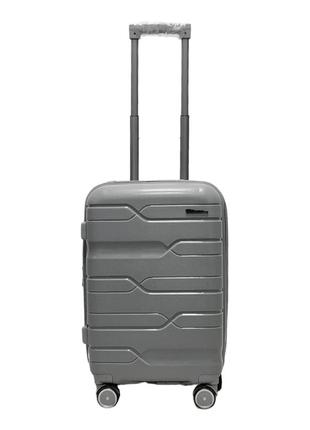 Небольшой дорожный чемодан полипропилен на 4 колесах размер s milano качественный серый чемодан ручная кладь