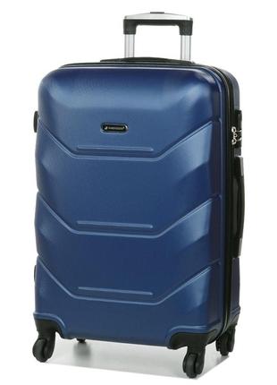 Дорожный пластиковый чемодан на колесиках madisson размер m синий чемоданчик на 4 колесах средний размер