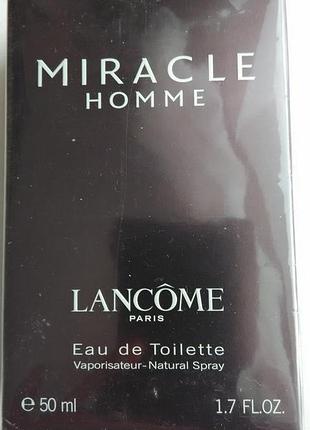 Туалетная вода miracle homme lancome, 50 мл