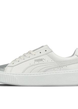 Кроссовки женские puma basket platform metallic, белые (пума кросівки)1 фото