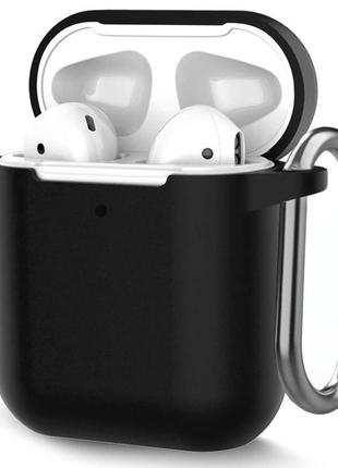Чохол для airpods silicone case чорний з карабіном чохол для навушників