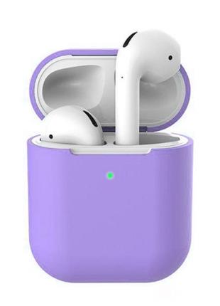 Чехол для airpods/airpods 2 silicone case with apple лавандовый с  карабином1 фото