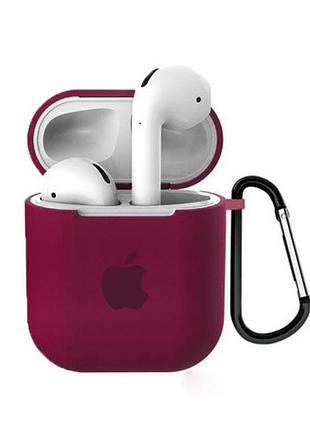 Чохол для airpods/airpods 2 silicone case with apple rose red з карабіном(бордовий)