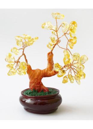 Дерево щастя з каменя цитрин, штучне дерево щастя, цитрин