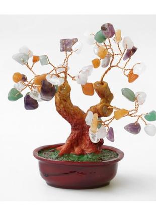 Дерево щастя з каменя мікс, декоративне дерево щастя, натуральний камінь