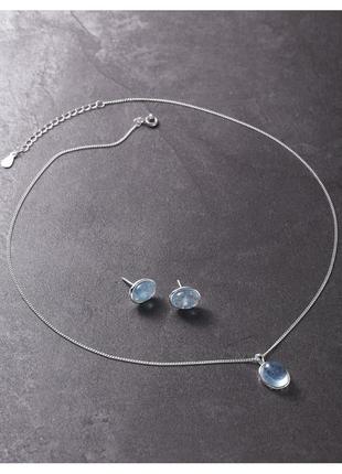 Сережки-гвоздики срібні аквамарин, сережки з ніжно-блакитним натуральним камінням, срібло 925 проби9 фото