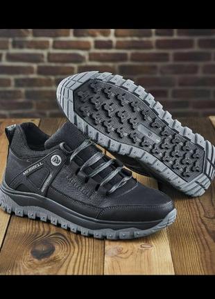 Зимові кросівки чоловічі з натуральної шкіри чорні, зимние мужские кроссовки, ботинки