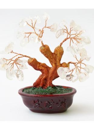 Дерево счастье с камнями горный хрусталь , декоративное дерево из натурального камня
