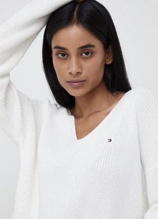 Бавовняний светр tommy hilfiger пуловер джемпер білий2 фото