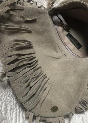 Стильная этно кожаная замшевая сумка, натуральная кожа замша с кистями китицами, италия7 фото