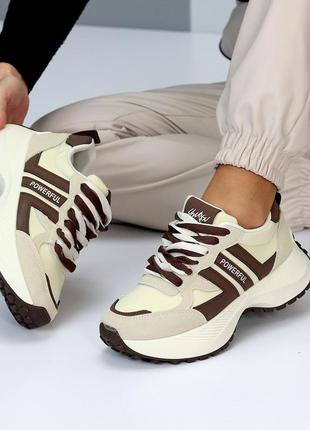 Круті жіночі кросівки в міксовому кольорі, бежеві, топ якості на шнурках, базові весняні, літні5 фото