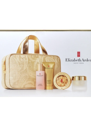 Золотая яркая косметичка, объемная, сумка для косметики, elizabeth arden