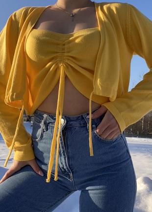 Комплект 2-ка☀️🐥топ+кардиган на завʼязках🫶2 фото