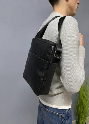 Модная мужская сумка-планшетка кожаная черная, сумка-планшет из натуральной кожи борсетка2 фото