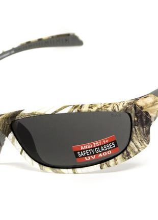 Очки защитные открытые global vision hercules-5 white camo (gray), черные в камуфлированной оправе