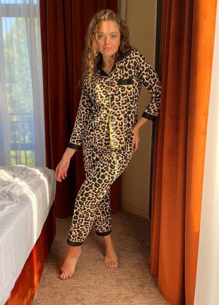 Леопардовая пижама трикотажная рубашка и штаны10 фото