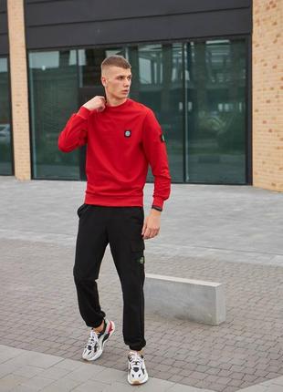 Спортивный костюм мужской stone island красный l-3xl свитшот штаны стон айленд
