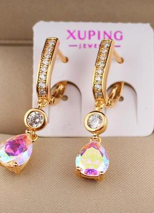 Серьги подвески xuping jewelry с камнем хамелеон в форме капли 3,2 см золотистые