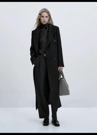 Чорне шерстяне пальто massimo dutti