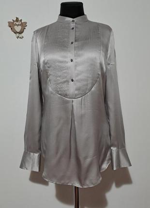 100% шёлк фирменная шёлковая метализированая серебряная блузка шовк