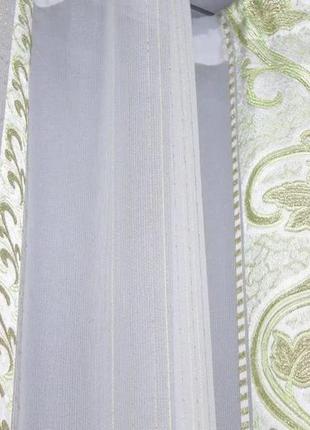 Тюль з тканини креп-шифон. колір білий з зеленим6 фото