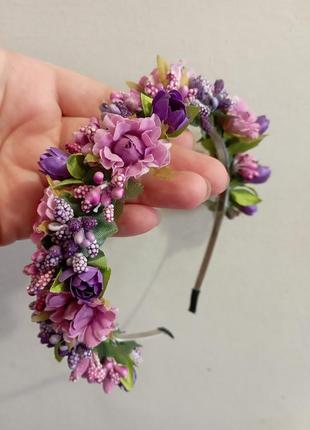 Нежный весенний ободок, обруч в фиолетовых цветах4 фото