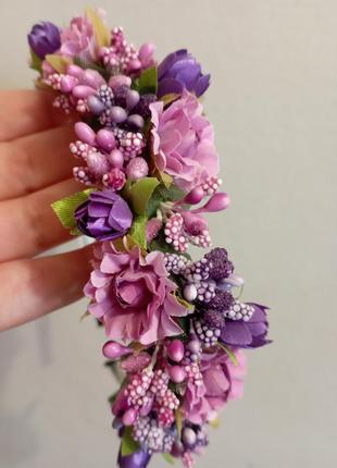 Нежный весенний ободок, обруч в фиолетовых цветах5 фото
