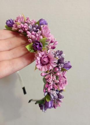 Нежный весенний ободок, обруч в фиолетовых цветах3 фото