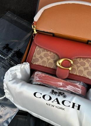 Сумка coach tabby red/beige shoulder bag in signature canvas3 фото