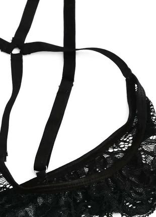 Сексуальний жіночий комплект нижньої білизни з відкритим доступом в чорному кольорі5 фото