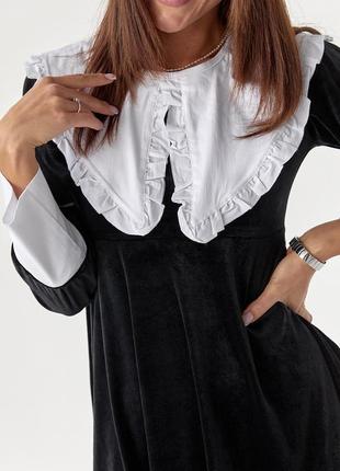 Велюрова сукня з оригінальним коміром та манжетами4 фото