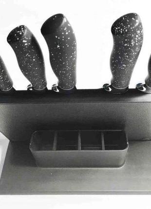 Комплект черных кухонных ножей с магнитной подставкой и стругачкой, набор ножей из нержавеющей стали7 фото